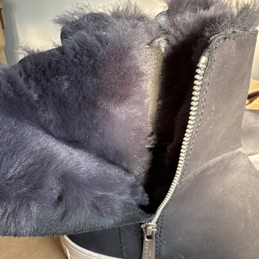 J/Slides NY Blue‎ Suede Side Zip High Top Sneakers Women's 9 Faux Fur Lined